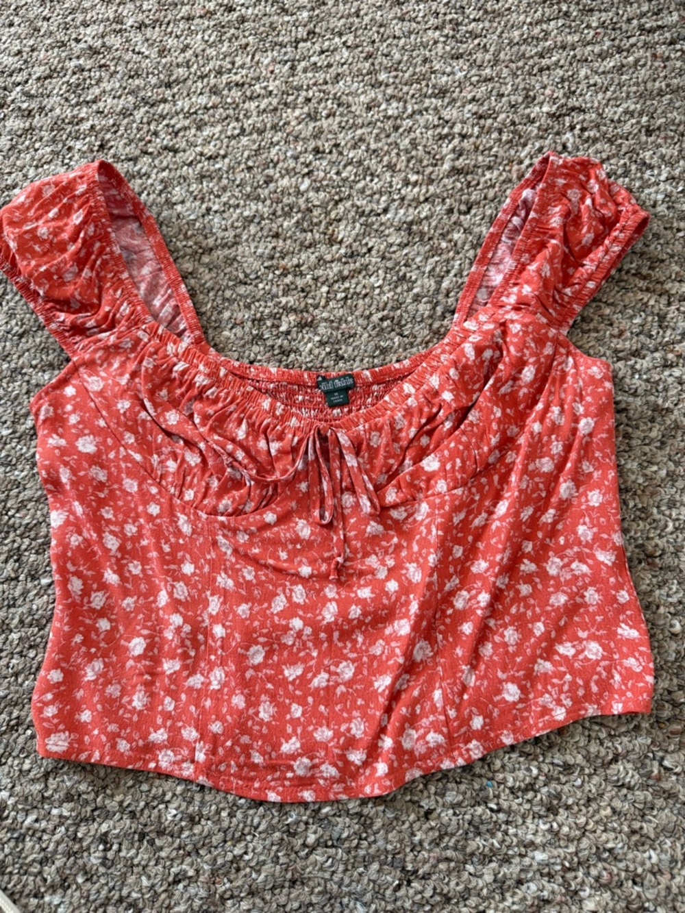 wild fable Coral Red Floral Square-Neck Crop Camisole